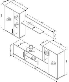 Κέντρο Ψυχαγωγίας - Σύνθεση Parma Λευκό - Γκρί Concrete 262x35x180 εκ.