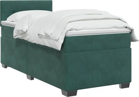 vidaXL Κρεβάτι Box Spring με Στρώμα και LED Σκούρο Πράσινο 90 x 200 cm