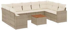 vidaXL Σετ Καναπέ Κήπου 10 τεμ. Μπεζ Συνθετικό Ρατάν με Μαξιλάρια
