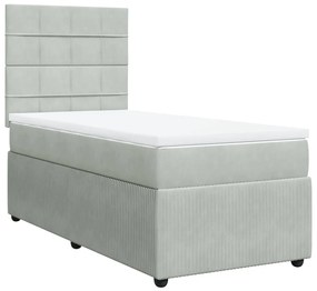 vidaXL Κρεβάτι Boxspring με Στρώμα Ανοιχτό Γκρι 100x200 εκ. Βελούδινο