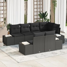 vidaXL Σετ Καναπέ 7 τεμαχίων με Μαξιλάρια Μαύρο Πολυ Ρατάν