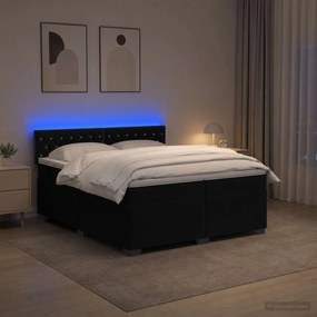 vidaXL Κρεβάτι Box Spring με Στρώμα και LED Μαύρο 200 x 200 cm Βελούδο