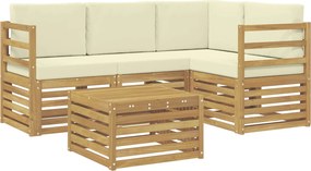 vidaXL Σειρά Καναπέ Εξωτερικού 5 pcs Λευκό και Κρεμ Πολυεστέρας