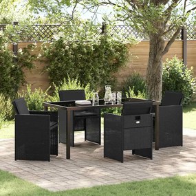 vidaXL Σέτ φαγητού για κήπο με μαξιλάρι 5 pcs Μαύρο Πολυ ράταν