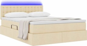 vidaXL LED Κρεβάτι αποθήκευσης με στρώμα Κρέμ 140 x 200 cm Ύφασμα