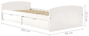 vidaXL Πλαίσιο Κρεβατιού 2 Συρτάρια Λευκά 90x200εκ. Μασίφ Ξύλο Πεύκου