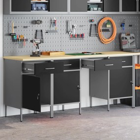 vidaXL Set εργασίας 4 τεμαχίων  με cabinet και τραπέζι Μαύρο Επεξεργασμένο ξύλο και Χάλυβα