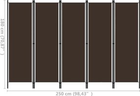 vidaXL Διαχωριστικό Δωματίου με 5 Πάνελ Καφέ 250 x 180 εκ.