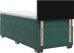 vidaXL Κρεβάτι Box Spring με Στρώμα και LED Σκούρο Πράσινο Βελούδο