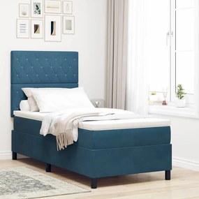vidaXL Κρεβάτι Box Spring  με Στρώμα Σκούρο Μπλε 100x200 εκ Βελούδο