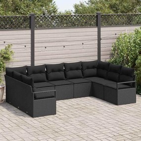 vidaXL Σετ Καναπέ Κήπου 9 pcs Μαύρο Πολυ rattan, βαμμένο ατσάλι