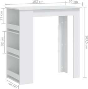 vidaXL Τραπέζι Μπαρ με Ράφια Λευκό 102 x 50 x 103,5 εκ.από Επεξ. Ξύλο