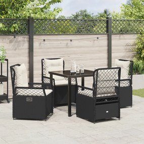 vidaXL Σετ 5 Τεμαχίων Επίπλων Κήπου Μαύρο Poly Rattan