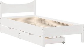 vidaXL Πλαίσιο Κρεβατιού με Συρτάρια Λευκό 75x190εκ. Μασίφ Πεύκο