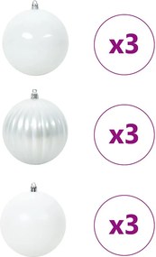 vidaXL Σετ Χριστουγεννιάτικων Μπαλονιών XL 9 τμχ. LED Λευκό Ø 15 εκ.