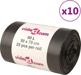 vidaXL Σακούλες Απορριμμάτων 250 Τεμ. Μαύρες 60 Λ.