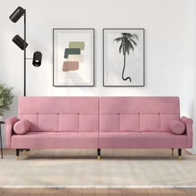 Καναπές Κρεβάτι Ροζ Βελούδινος με Μαξιλάρια - Ροζ