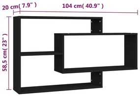 vidaXL Ραφιέρα Τοίχου Μαύρη 104 x 20 x 58,5 εκ. από Επεξεργασμένο Ξύλο