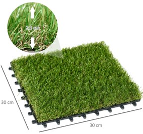 Outsunny Τεχνητό Γκαζόν, Ρεαλιστικό, Λειτουργία Αποστράγγισης, 6,5 χιλιάδες ίνες/m², Ύψος 25mm, Σετ 10 τεμαχίων των 30x30cm, Πράσινο