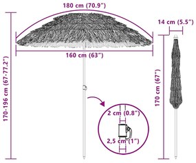vidaXL Παράσολα Παραλίας Καφέ Ø 160 x 196 εκ Ατσάλι
