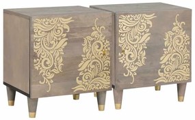 vidaXL Κομοδίνο 2 pcs Γκρι 40 x 33 x 46 εκ. Μασίφ ξύλο μάνγκο