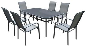 Set Verona  (Τραπ.+ 6 Πολ.) Μετ.Ανθρακί/Silk Screen γυαλί 5mm Table160x96x71Armchair56x70x96