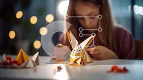 Intra Συλλεκτικό Ξύλινο Παζλ Plywood 4mm - Νεαρό κορίτσι που δημιουργεί το λαγουδάκι Origami Σε Ξύλινο Κουτί - Διαστάσεις Puzzle: 10x10 cm – 25 κομμάτια