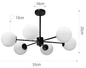 InLight Κρεμαστό φωτιστικό από μαύρο μέταλλο και λευκή οπαλίνα 6XG9 D:55cm (5016-6)