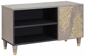 vidaXL Ντουλάπι TV Γκρι και Χρυσό 80 x 31.5 x 46 cm Μασίφ ξύλο μάνγκο