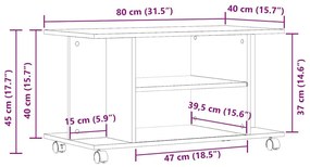 Έπιπλο Τηλεόρασης με Ρόδες Τεχνίτης Δρυς 80x40x45 εκ Επεξ. Ξύλο - Καφέ