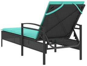 vidaXL Ξαπλώστρα με μαξιλάρι Μαύρη 63x200x81 εκ Πολυ Ρατάν