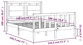 Σκελετός Κρεβατιού Χωρίς Στρώμα 140x190 εκ Μασίφ Ξύλο Πεύκου - Καφέ