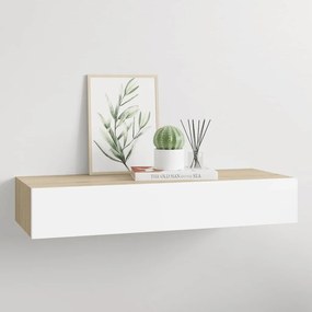 vidaXL Ράφι Επιτοίχιο με Συρτάρι Δρυς/Λευκό 60 x 23,5 x 10 εκ. από MDF