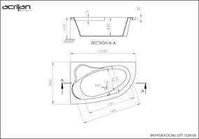 Acrilan Konchili 153x100 L - Ασύμμετρη Μπανιέρα - Maxxcoat, Eco Basic, Basic