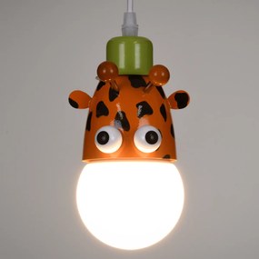 GloboStar® GIRAFFE 00638 Μοντέρνο Κρεμαστό Παιδικό Φωτιστικό Οροφής Μονόφωτο 1 x E27 Λευκό Πράσινο Πορτοκαλί Μαύρο Μεταλλικό Μ12 x Π10.5 x Υ13.5cm