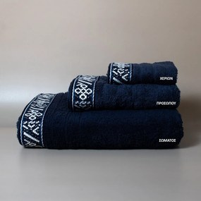Πετσέτα Προσώπου (50x100) White Fabric Jowls Blue 600gsm