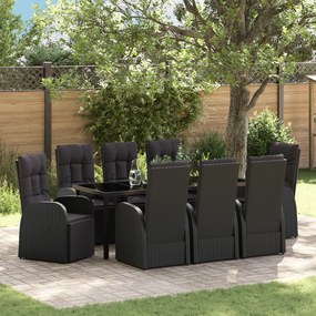 vidaXL Ρεκλάινερ Κήπου με μαξιλάρι 9 pcs Μαύρο 200 x 80 x 73 εκ