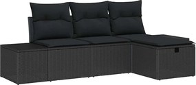 vidaXL Σετ Καναπέ Κήπου με μαξιλάρι 4 pcs Μαύρο Πολυ ράταν