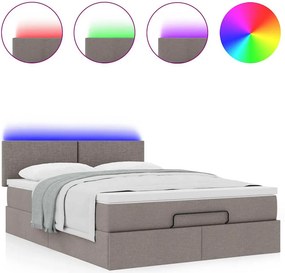 vidaXL Οθωμανικό κρεβάτι με στρώμα &amp; LEDs τεφρόχρουν χρώμα Ύφασμα