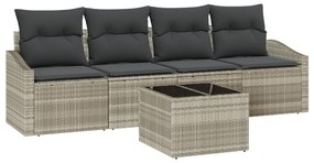 vidaXL Σετ Τραπεζαρίας 5 Τεμαχίων με Μαξιλάρια Light Grey Πολυ Ρατάν