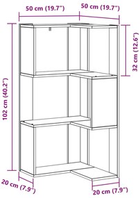 vidaXL Γωνιακή Βιβλιοθήκη 3-Ράφια Μαύρη Δρυς 50x50x102 εκ. Κατασκευασμένο Ξύλο