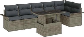 vidaXL Σετ Καναπέ Κήπου με μαξιλάρι 7 pcs Γκρι Πολυ ράταν
