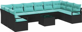 vidaXL Σετ Καναπέ με μαξιλάρι 11 pcs Μαύρο συνθετικό ρατάν