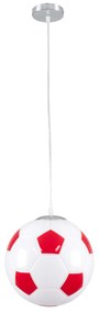 GloboStar® FOOTBALL 00646 Μοντέρνο Κρεμαστό Παιδικό Φωτιστικό Οροφής Μονόφωτο 1 x E27 Κόκκινο Λευκό Γυάλινο Φ25 x Υ25cm