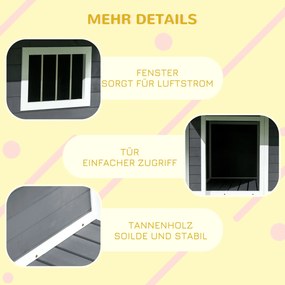 PawHut Σπιτάκι σκύλου εξωτερικού χώρου, με βεράντα, ανθεκτικό στις καιρικές συνθήκες, 124 cm x 112 cm x 105 cm, γκρι + λευκό