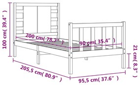 Πλαίσιο Κρεβατιού με Κεφαλάρι Λευκό 90x200 εκ. Μασίφ Ξύλο - Λευκό