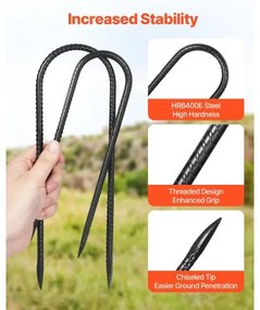 VEVOR 10-Inch 12 Pack Rebar Stakes Heavy Duty U Shape Galvanized Ground Anchors