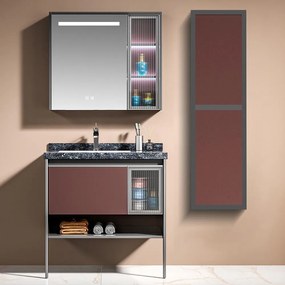 Σετ Επίπλου Mπάνιου ERIETE 80 Plywood Μπορντώ - Ανθρακί 80x50x170 εκ.