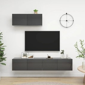vidaXL Έπιπλα Τηλεόρασης 3 τεμ. Γυαλιστερό Γκρι από Μοριοσανίδα