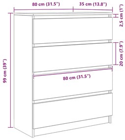 Sideboard Μπετόν Γκρι 80x35x99 cm Κατασκευασμένο ξύλο - Γκρι